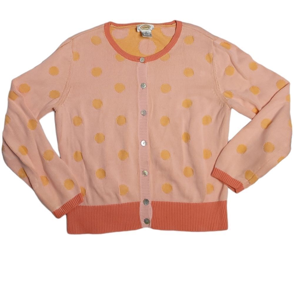 VINTAGE 90s cardigan polka dot sherbet and pink button up‎ sweater M